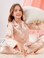 Lapel Long Sleeve Pocket Kids Underwear  Sleepwear 7105