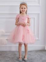 Knee Length Short Sleeve Pearls Glamorous Kids Clothing 5614