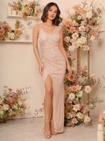 Champagne Plain Asymmetrical Neck Weddings  Events 4297