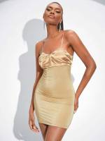  Ruched Spaghetti Strap Champagne Women Dresses 9633