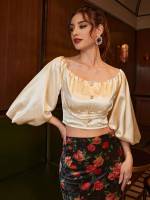 Crop Plain Champagne Elegant Women Tops, Blouses  Tee 1181