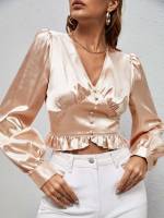 Crop Elegant Champagne Women Clothing 1114