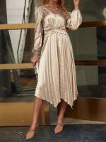 Midi Long Sleeve Champagne Elegant Women Dresses 4615