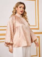 Button Champagne Regular Fit Plus Size Blouses 2131