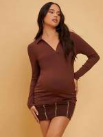 Chocolate Brown Regular Striped Collar Maternity 7377