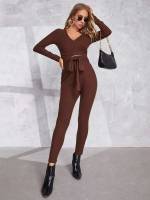 Chocolate Brown V neck Casual Wrap Maternity Two-piece Suits 975