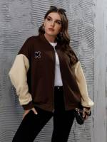  Preppy Patched Regular Plus Size Jackets 4485