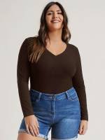 V neck  Regular Plus Size Tops 258