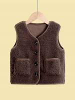 Chocolate Brown Regular Pocket Plain Toddler Girl Jackets 6701