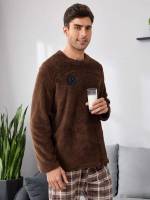 Chocolate Brown Patched Geometric Men Underwear  Loungewear 3399