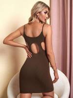 Chocolate Brown Cut Out Sleeveless Sexy Women Sweater Dresses 25