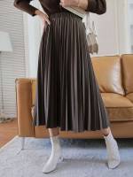 Chocolate Brown Elegant Long Women Skirts 9392