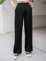 Plain Button Long Women Suit Pants 6707