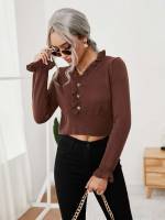 Regular Fit Long Sleeve Chocolate Brown Women Clothing 9367