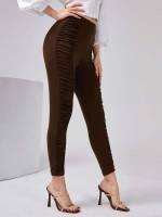  Plain Ruched Women Leggings 8253