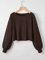 Long Sleeve Regular Fit Rib-Knit Casual Women Tops, Blouses  Tee 624