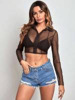  Chocolate Brown Crop Slim Fit Women Tops, Blouses  Tee 9597