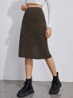 Chocolate Brown Split Elegant Plain Women Clothing 3040