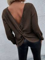 Long Sleeve Chocolate Brown Twist Women Tops, Blouses  Tee 806