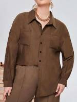 Chocolate Brown Casual Collar Plus Size Tops 9011