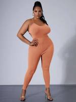 Spaghetti Strap Backless Long Plain Plus Size Jumpsuits  Bodysuits 797