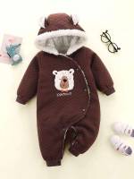  Coffee Brown Patched Long Baby Jumpsuits 1169