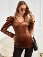 V neck Ruched Plain Regular Fit Maternity 3636