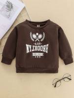 Regular Coffee Brown Round Neck Letter Baby Clothing 2970