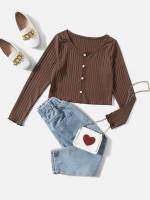 Crop Coffee Brown Long Sleeve Regular Fit Kids Clothing 8946