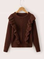 Long Sleeve Regular Fit Coffee Brown Round Neck Girls Clothing 8149