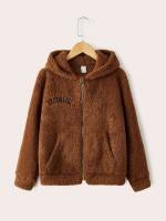 Hooded Letter Coffee Brown Kids Clothing 631