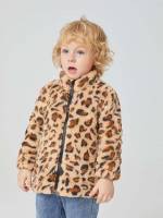 Funnel Neck Coffee Brown Zipper Casual Toddler Boys Outerwear 4787