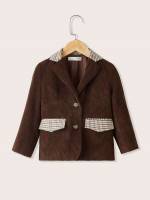 Coffee Brown Long Sleeve Plaid Toddler Boys Outerwear 7128