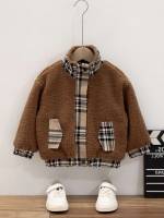 Coffee Brown Casual Plaid Kids Clothing 6224