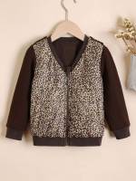 Leopard Coffee Brown Long Sleeve Regular Kids Clothing 6414