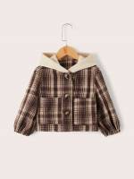 Casual Regular Fit Hooded Plaid Toddler Girls Clothing 8293