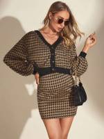 Houndstooth  V neck Maternity Two-piece Suits 830