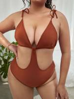 Plain Spaghetti Strap Plus Size One-Pieces 8930