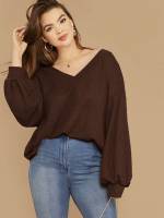 Long Sleeve Coffee Brown Oversized Plus Size T-shirts 4342