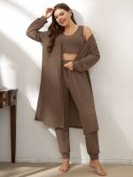 Casual Coffee Brown Women Plus Sleep  Lounge 921