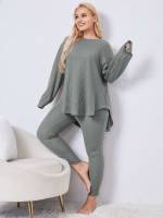  Casual High Low Plus Size Pajama Sets 6911