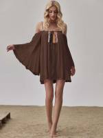 Long Tie Front Coffee Brown Boho Women Clothing 31