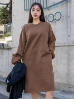  Plain Coffee Brown Pocket Women Sweatshirts 9992