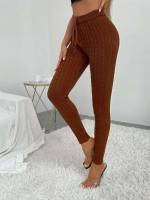 Skinny Plain Coffee Brown Long Women Knitwear 2864