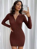 Collar Slim Fit Elegant Women Sweater Dresses 595