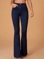  Coffee Brown Plain Long Women Denim 564