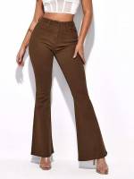 Coffee Brown Button Women Denim 3686