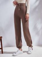 Long Plain Coffee Brown Women Sweater Pants 5757