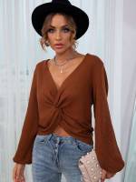 Twist Coffee Brown Plain Women Tops, Blouses  Tee 1466