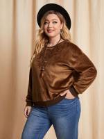 Plain Casual Regular Fit Coffee Brown Plus Size Sweatshirts 135